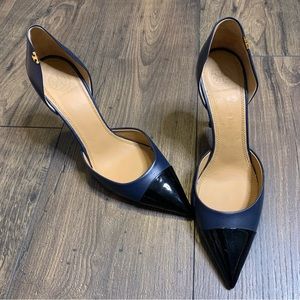 {Tory Burch} Leather D’Orsay Navy Blue Point Toe Pumps Size 7
